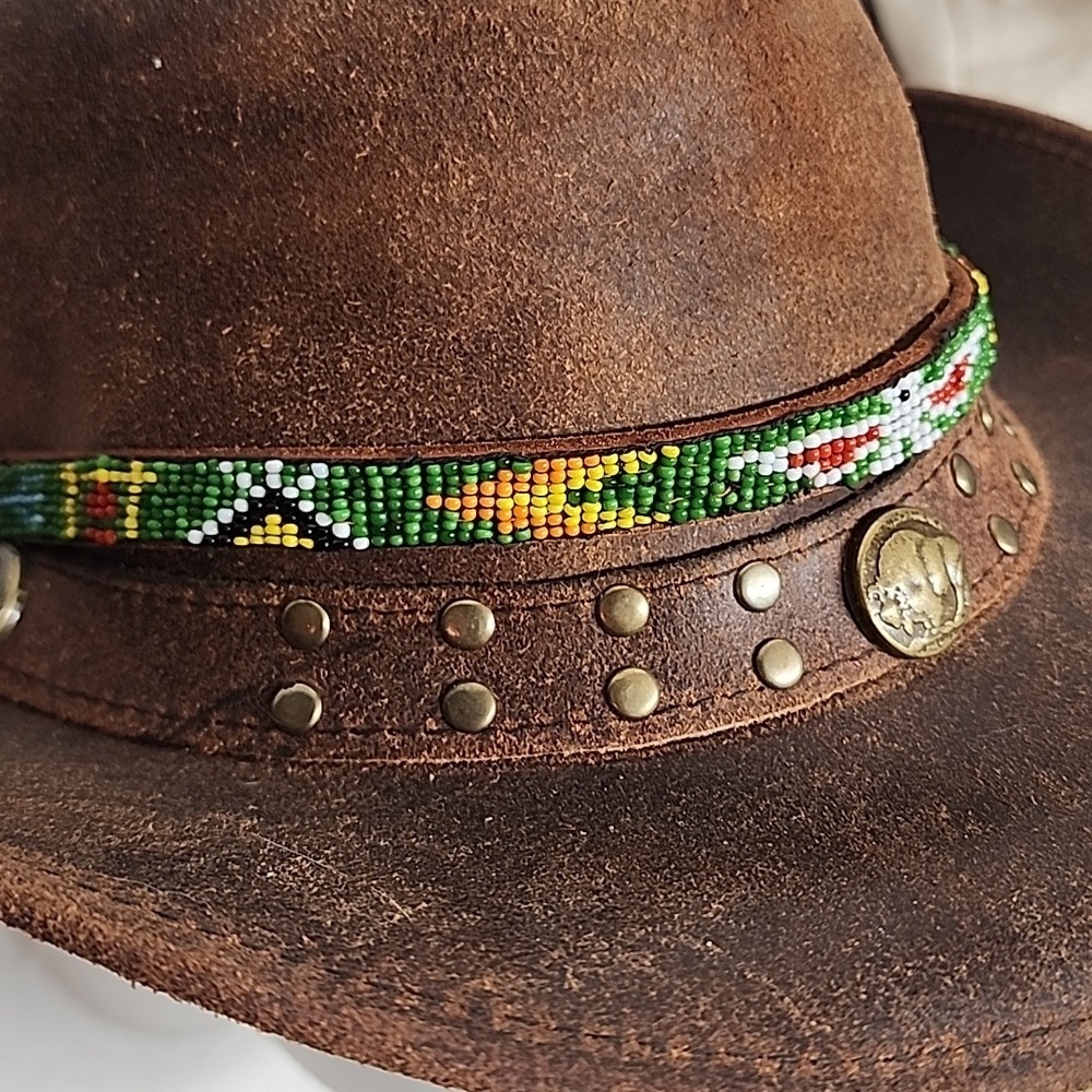 Colorful Vintage Native American Handcrafted Beaded Belt/Hat Band Size 26 - Picture 10 of 11
